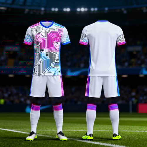 Stylish Soccer Kit in White with Neon Pink & Blue
