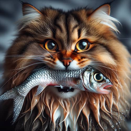 Cat with Fish: A Blend of Playfulness and Predator Instincts
