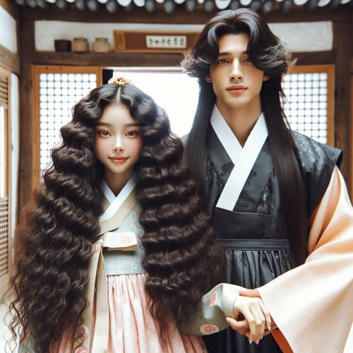 14-Year-Old Italo-Dominicana Girl in Hanbok with Handsome Korean Man | Joseon Dynasty