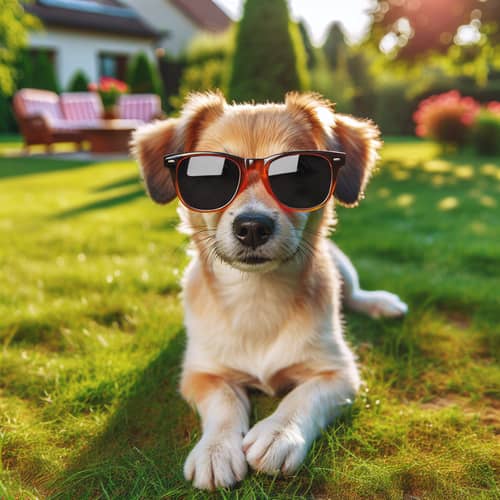 Playful Dog With Stylish Sunglasses on Sunny Summer Day