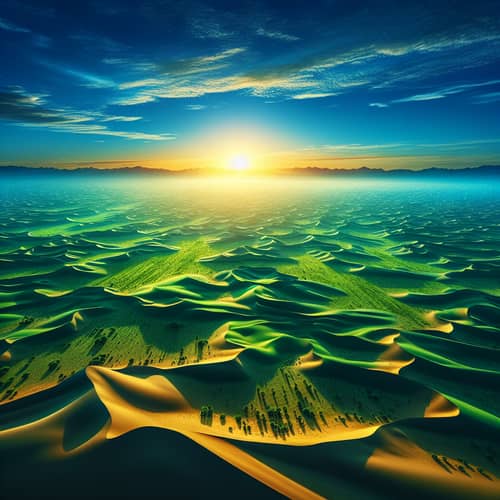 Vibrant Green Desert at Sunrise | Unique Landscape View