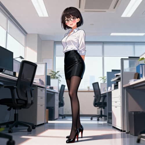 Cute Japanese Office Lady in Mini Skirt