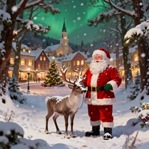 Christmas Scene with Santa & Reindeer Decoration Christmas Scene with Santa & Reindeer Decoration