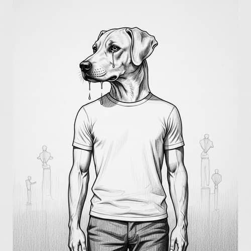 Symbolic Dog Face and Man Body Drawing