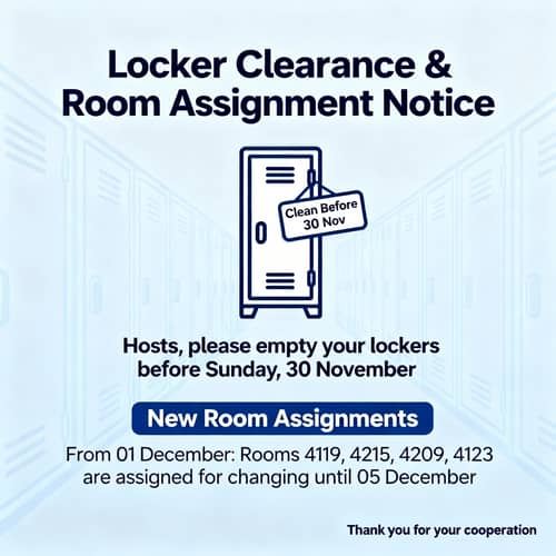 Empty Your Locker by November 30 - Room Assignments Empty Your Locker by November 30 - Room Assignments