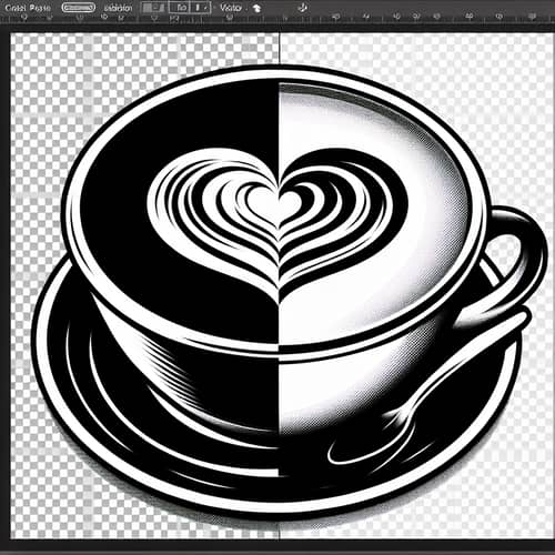Black and White Coffee Cup with Heart Design - Latte Art Vector Image
