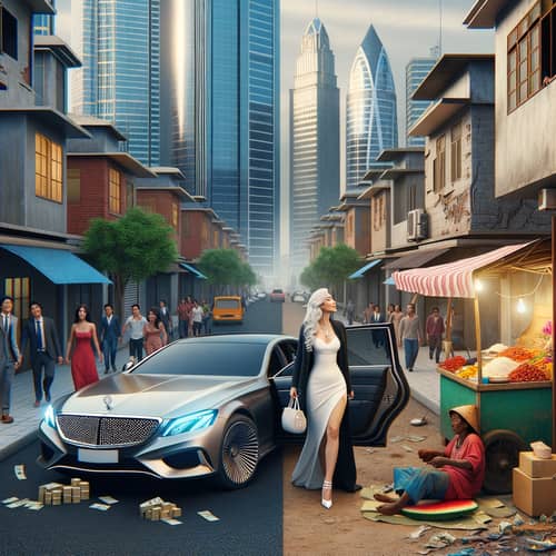 Income Inequality Illustration: Contrasting Modern Wealth and Poverty