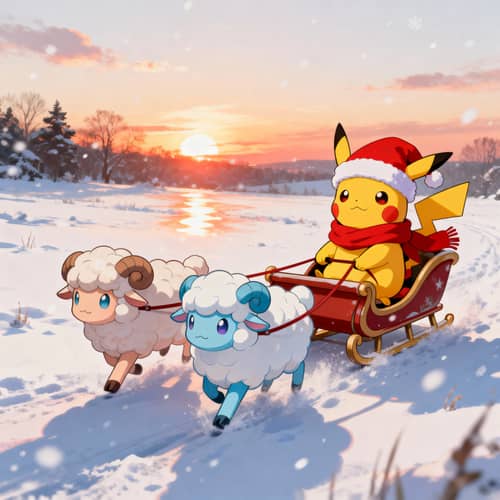 Vibrant Pokemon-style Creatures in a Winter Wonderland