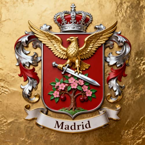 Heraldic Family Crest with Eagle and Plum Tree