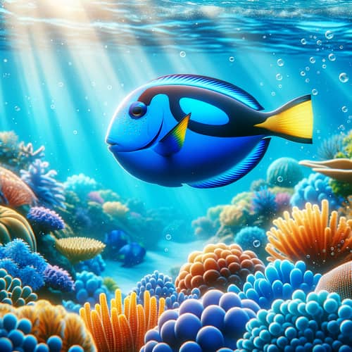 Graceful Blue Tang Fish in Vibrant Underwater Landscape
