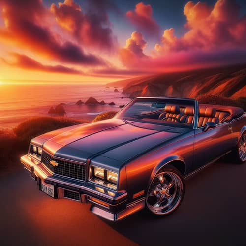 Chevrolet Sedan C4 Convertible on Cliff at Sunset