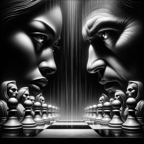 Dramatic Chessboard Scene in Surrealist Style | Vintage Aesthetic