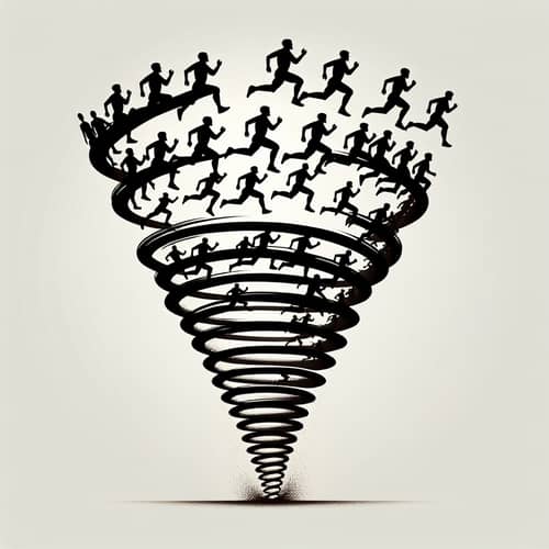 Dynamic Tornado of Running Silhouettes