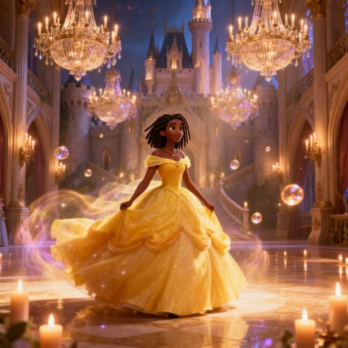 Enchanting AI Art of Black Belle in Yellow Ballgown Enchanting AI Art of Black Belle in Yellow Ballgown