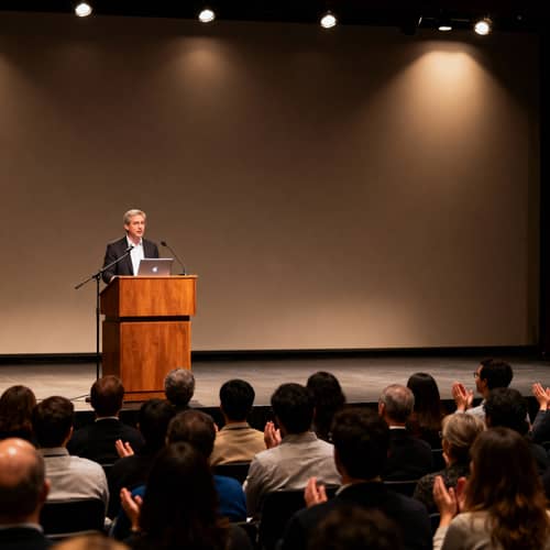 Engaging Speaker at Podium Addressing Audience