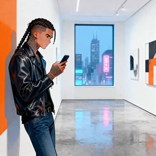 Stylized Urban Character Focused on Smartphone