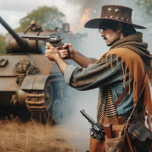 Cowboy Aiming at Tank - Wild West Shooter Scene