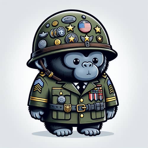 Adorable Cartoon Gorilla in Military Uniform