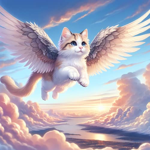 Winged Cat Soaring Through Skies