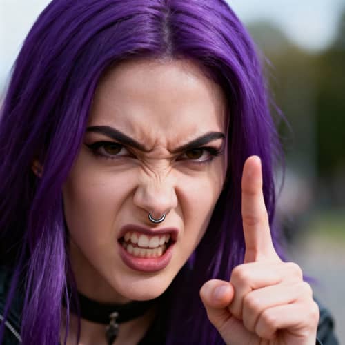 Angry Man in Women's Attire with Purple Hair Angry Man in Women's Attire with Purple Hair