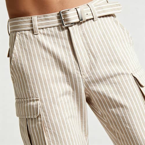 Chic White Striped Baggy Pants with Integrated Belt Chic White Striped Baggy Pants with Integrated Belt