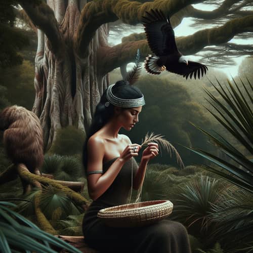 Maori Woman Weaving Kete | Traditional Craft in Flax Bush