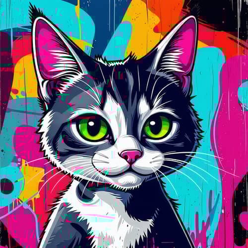 Vibrant Graffiti Cat Character Art