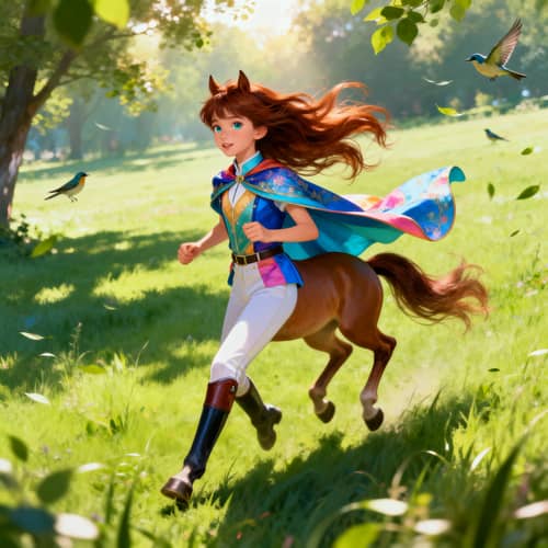 Whimsical Meadow Fantasy: Model with Horse Features Whimsical Meadow Fantasy: Model with Horse Features
