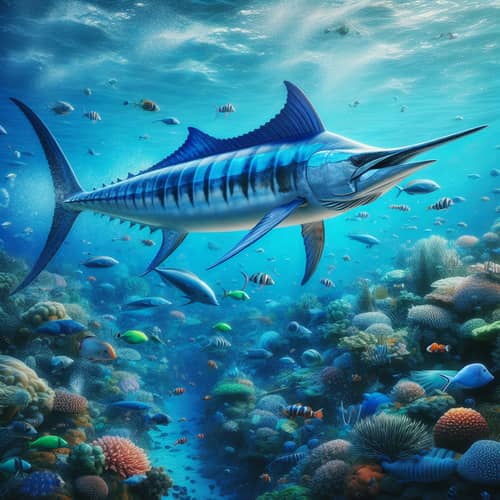 Striped Marlin: Azure Blue & Silver Tones Underwater Beauty