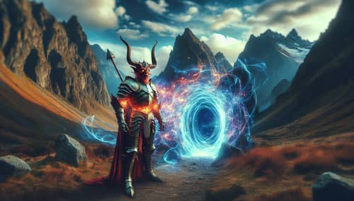 Mystical Medieval Warrior Demon Protecting Magical Portal