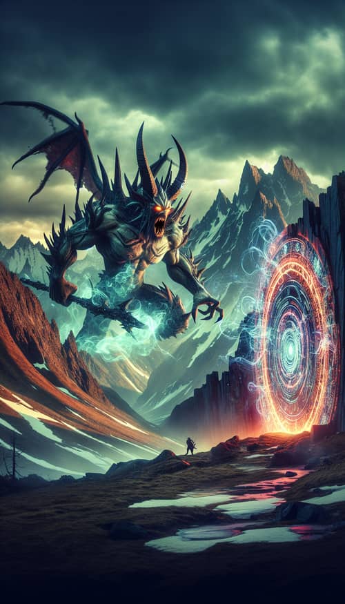 Intimidating Demonic Warrior Launching Towards Onlooker