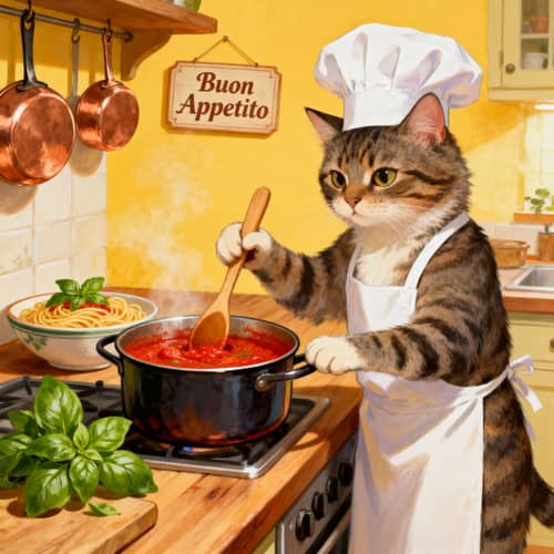 Cat Chef Cooking Italian Cuisine Cat Chef Cooking Italian Cuisine