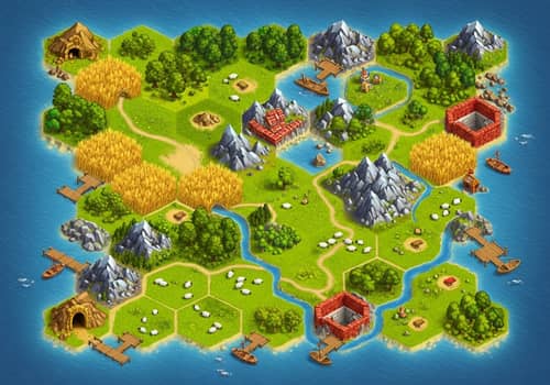 Medieval Island Map: Diverse Terrains & Lakes