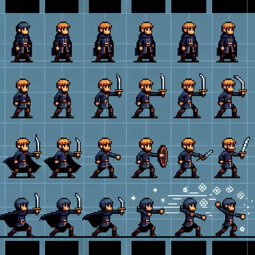 D&D Pixel Art Character Sprite Sheet: Actions, Movement, and Idle Views