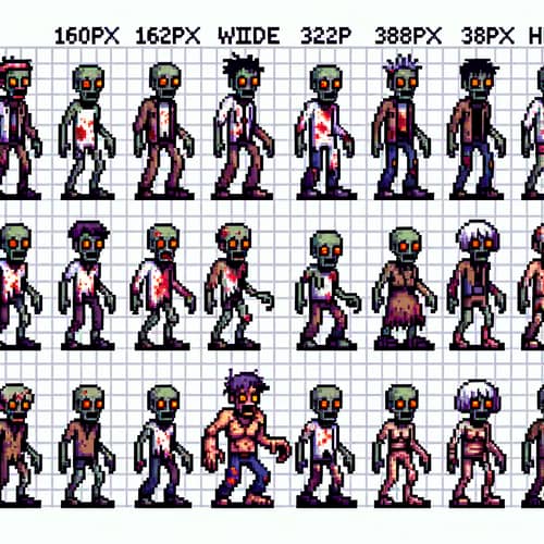 Pixel Art Zombie Sprite Sheet for Distinct Characters | 160x288px