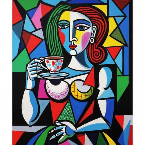 Colorful Cubism: Woman with Teacup by Picasso