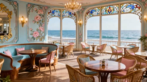 Elegant Seaside Restaurant Design with Indoor & Outdoor Seating Elegant Seaside Restaurant Design with Indoor & Outdoor Seating