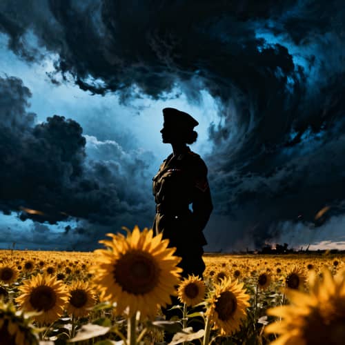 Cinematic Silhouette of a Female Medic in Sunflowers Cinematic Silhouette of a Female Medic in Sunflowers