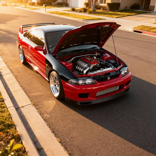 Sleek JDM Car Parked in Suburban Serenity Sleek JDM Car Parked in Suburban Serenity