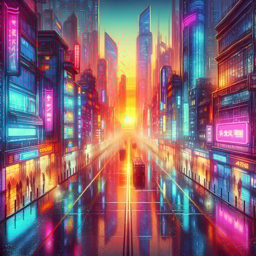 Futuristic Cyberpunk Cityscape at Sunset | Sci-fi Inspired Artwork