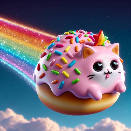 Flying Pink Frosted Pastry Cat in Space