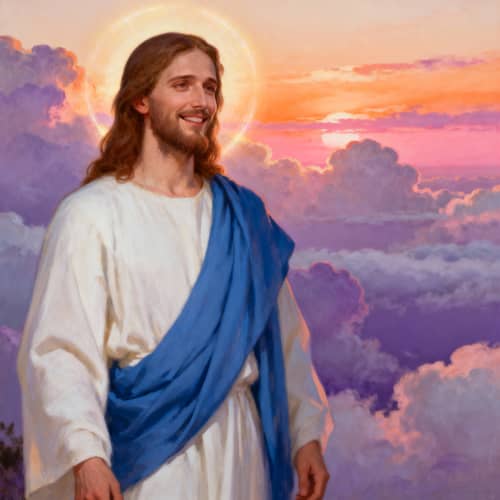 Serene Jesus Christ Portrait at Majestic Sunset Serene Jesus Christ Portrait at Majestic Sunset