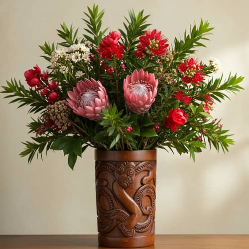Manuka Flower Bouquet with Māori Designs