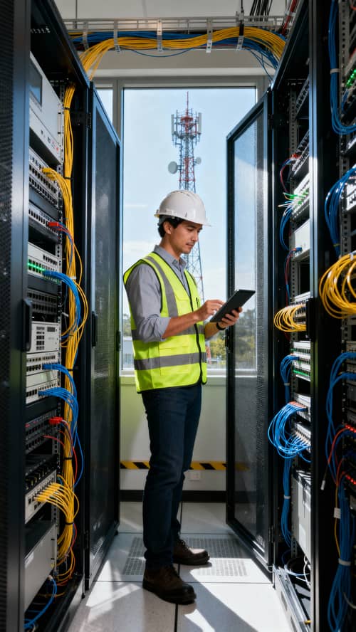 Telecommunications Engineer in Modern Server Room