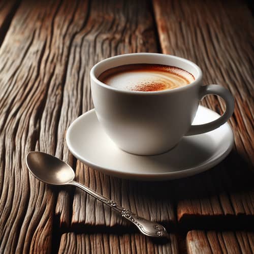 Elegant White Ceramic Coffee Cup on Rustic Wooden Table