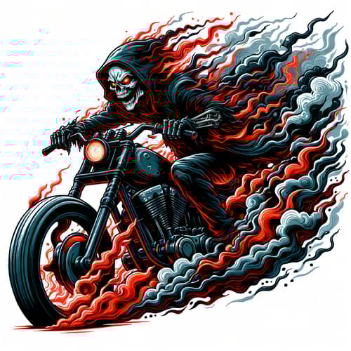 Aggressive Spectral Figure Motorcycle Illustration | Comic Style Artwork
