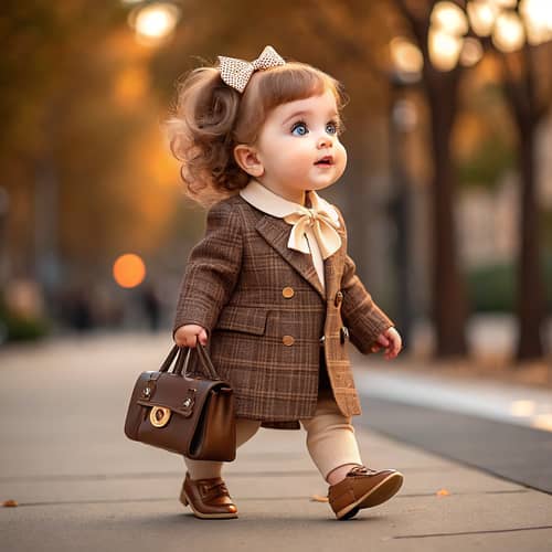 Adorable Fashion-Forward Baby Girl in Autumn Setting