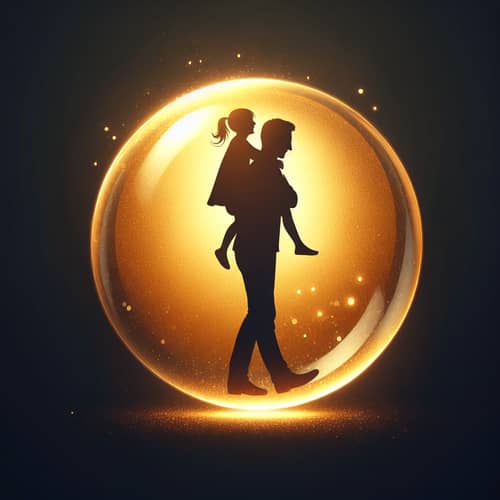Golden Light Sphere: Silhouette of Father carrying Joyful Girl