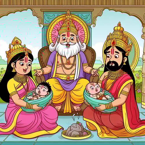 King Dasharatha's Queens in Ramayana - Cartoon Scene