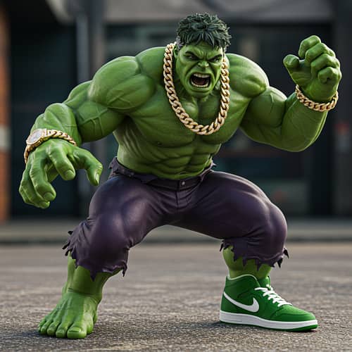 Powerful Hulk in Gold Chain & Diamond Watch